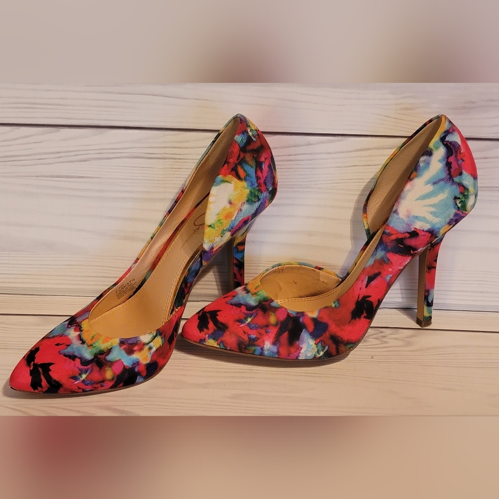 Jessica Simpson floral print high heel shoes size 7.5M 7 1/2M